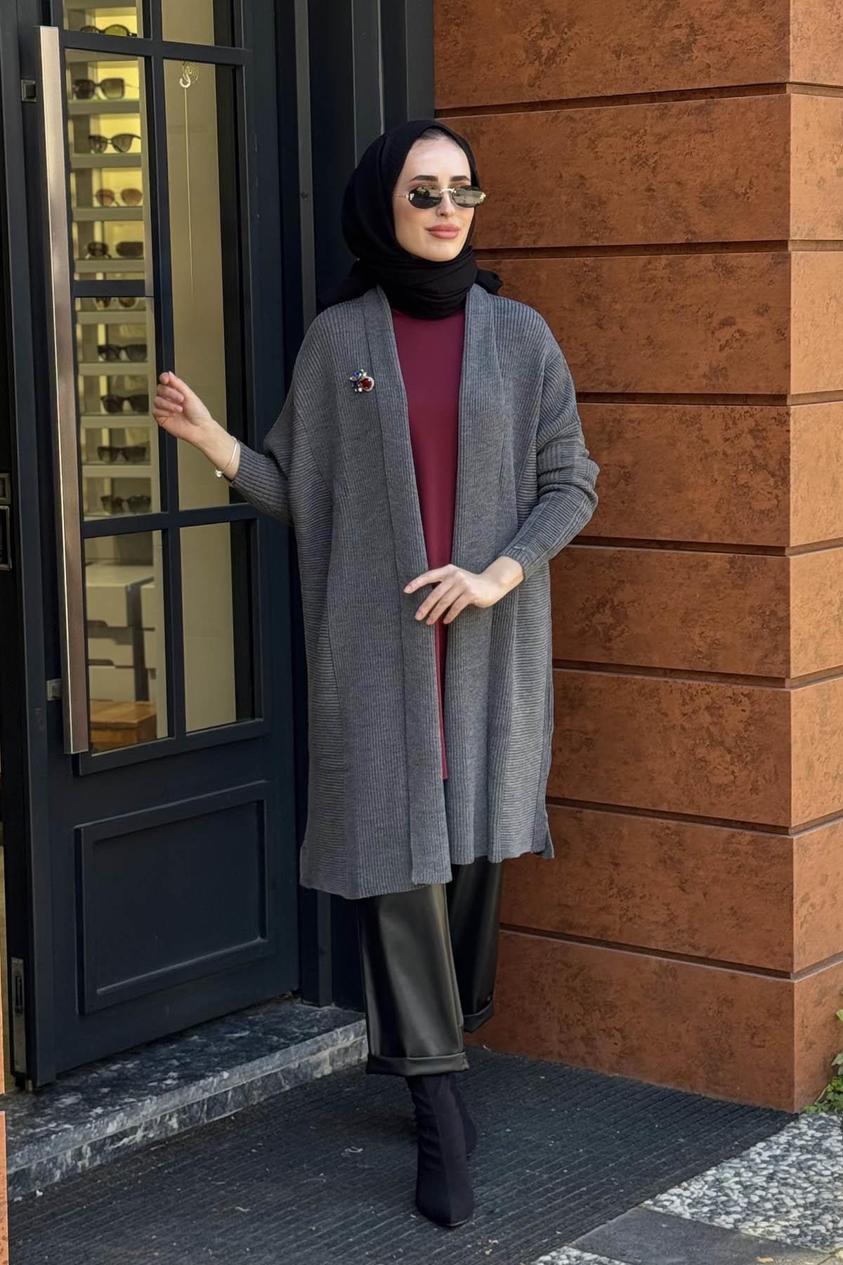 İNVEE Yün Hırka 7077 Koyu Gri