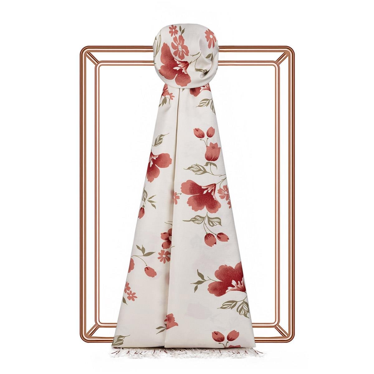 İpekevi Akasma Desenli İpek Şal 07228 Beyaz Bordo