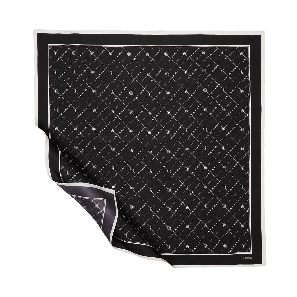 İpekevi Monogram Tivil İpek Eşarp 01141 Siyah - Beyaz