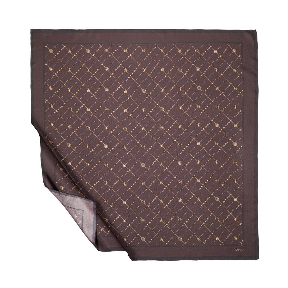 İpekevi Monogram Tivil İpek Eşarp 01141 Kahve - Gold