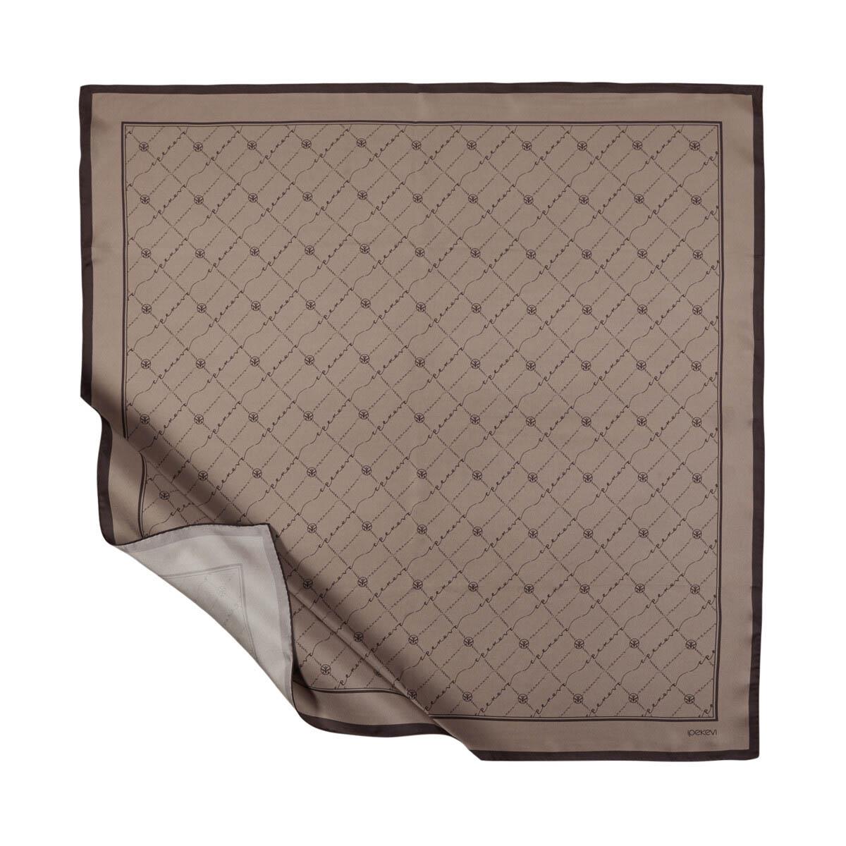 İpekevi Monogram Tivil İpek Eşarp 01141 Küllü - Kahve