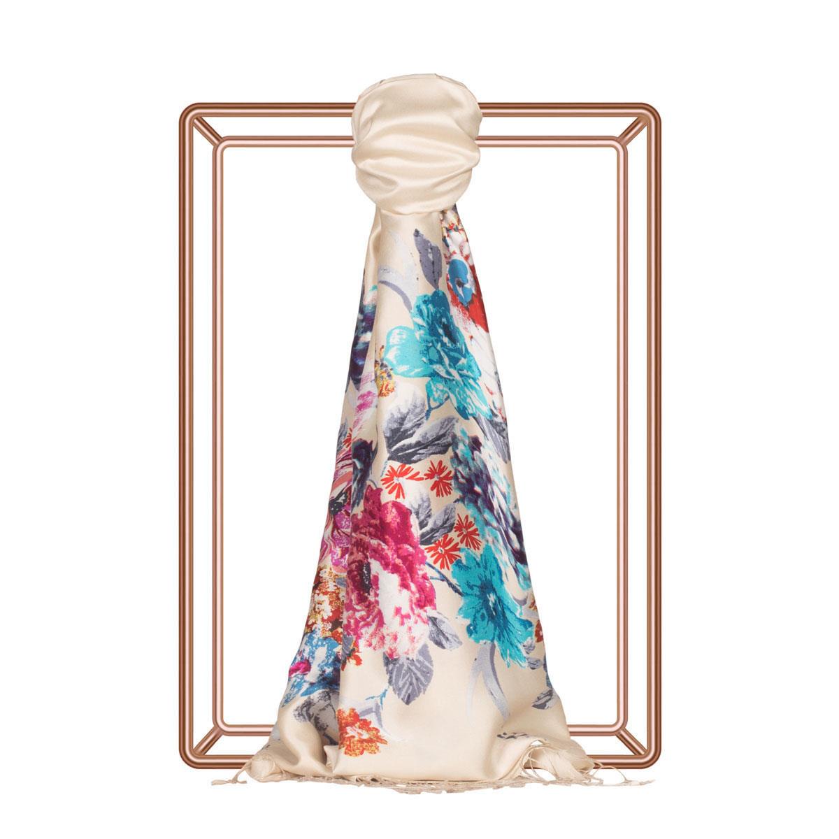 ipekevi Yediveren Tarhı Desenli İpek Şal 06615 Vizon