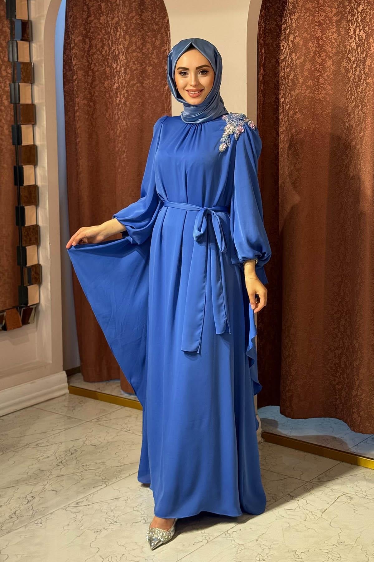JAMILA SARAH Abiye SS25-3069 Saks Mavi