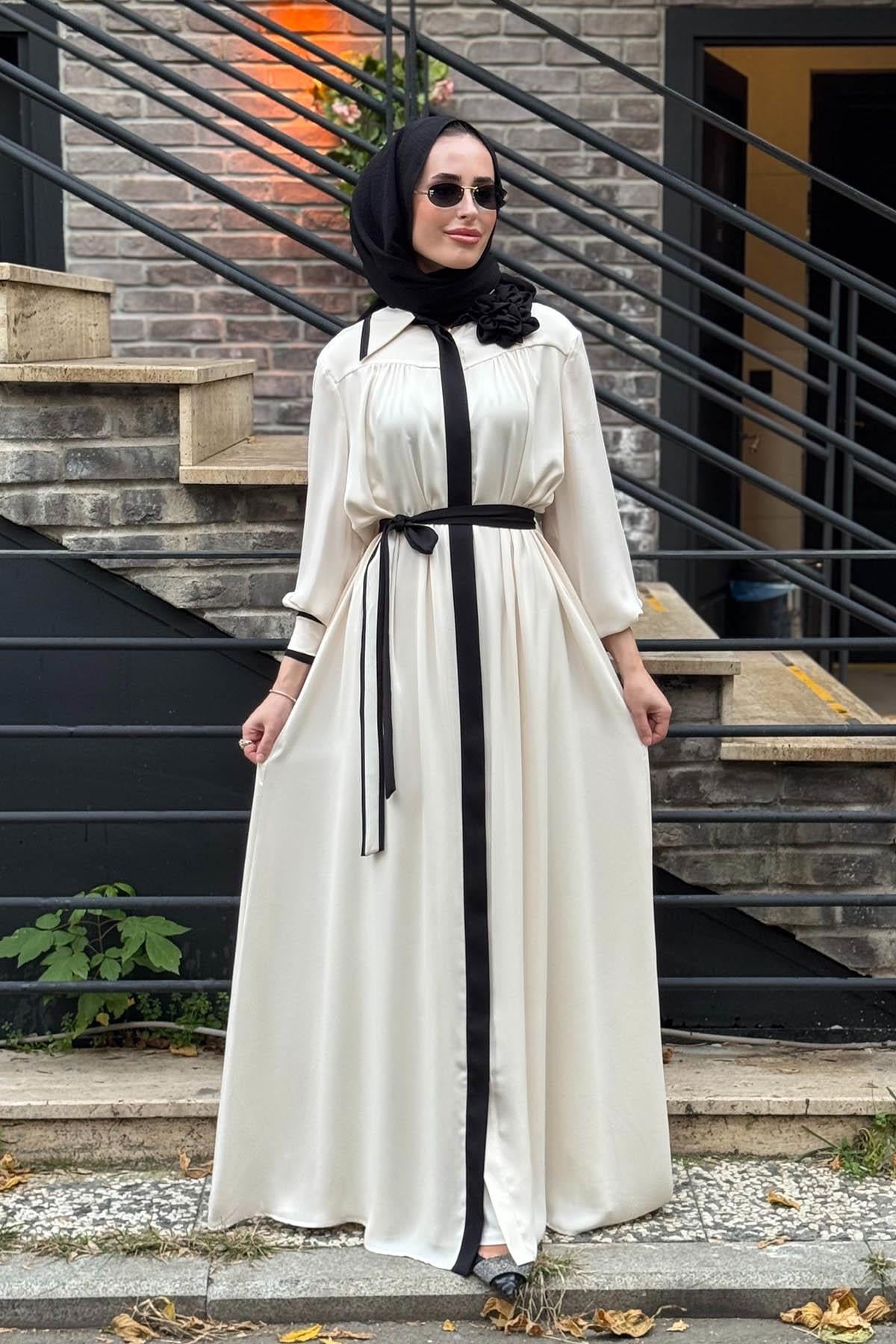 JAMILA SARAH Abiye SS25-3145 Ekru - Siyah