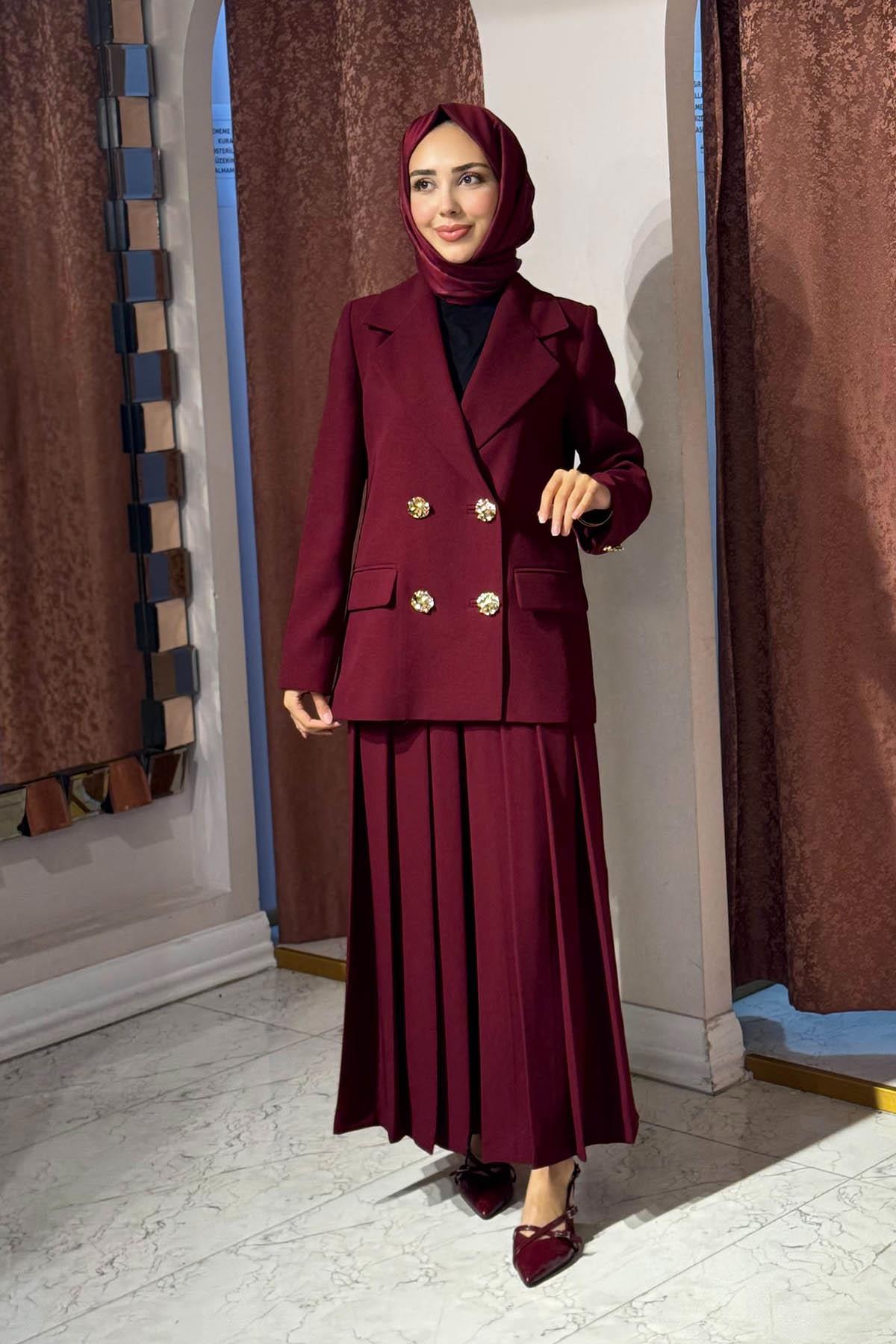 JAMILA SARAH Aura Pantolonlu Takım FW26-9222 Bordo