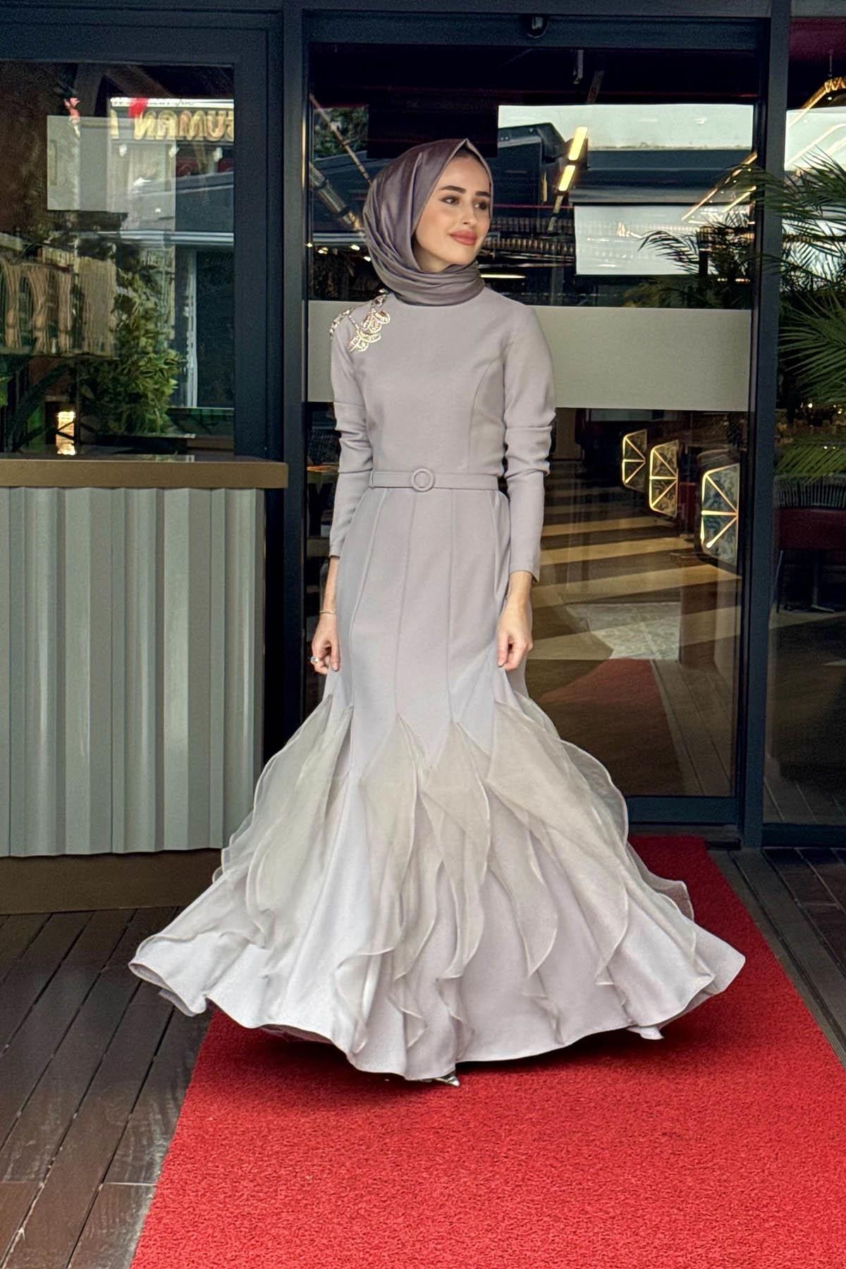 JAMİLA SARAH Dalga Abiye FW26-3233 Gri