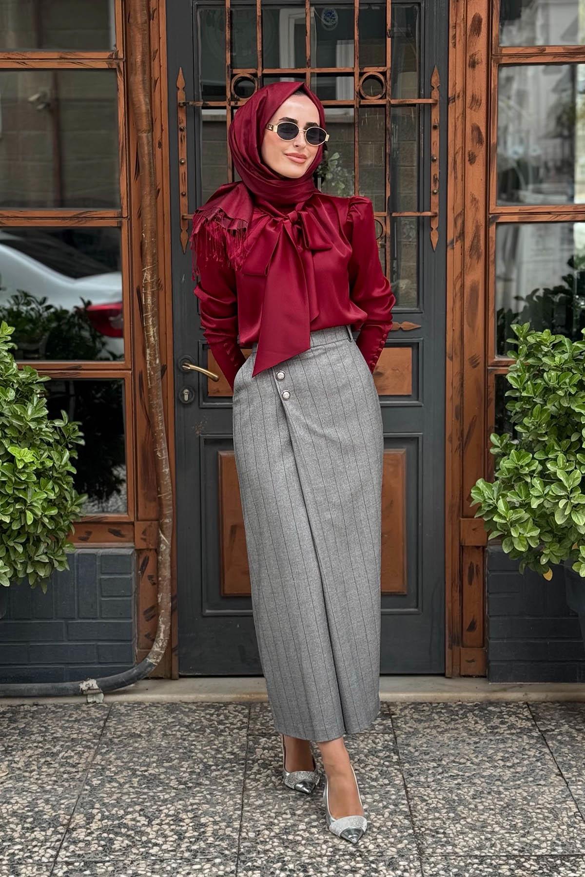 JAMILA SARAH Roya Etekli Takım FW26-2201 Bordo Gri