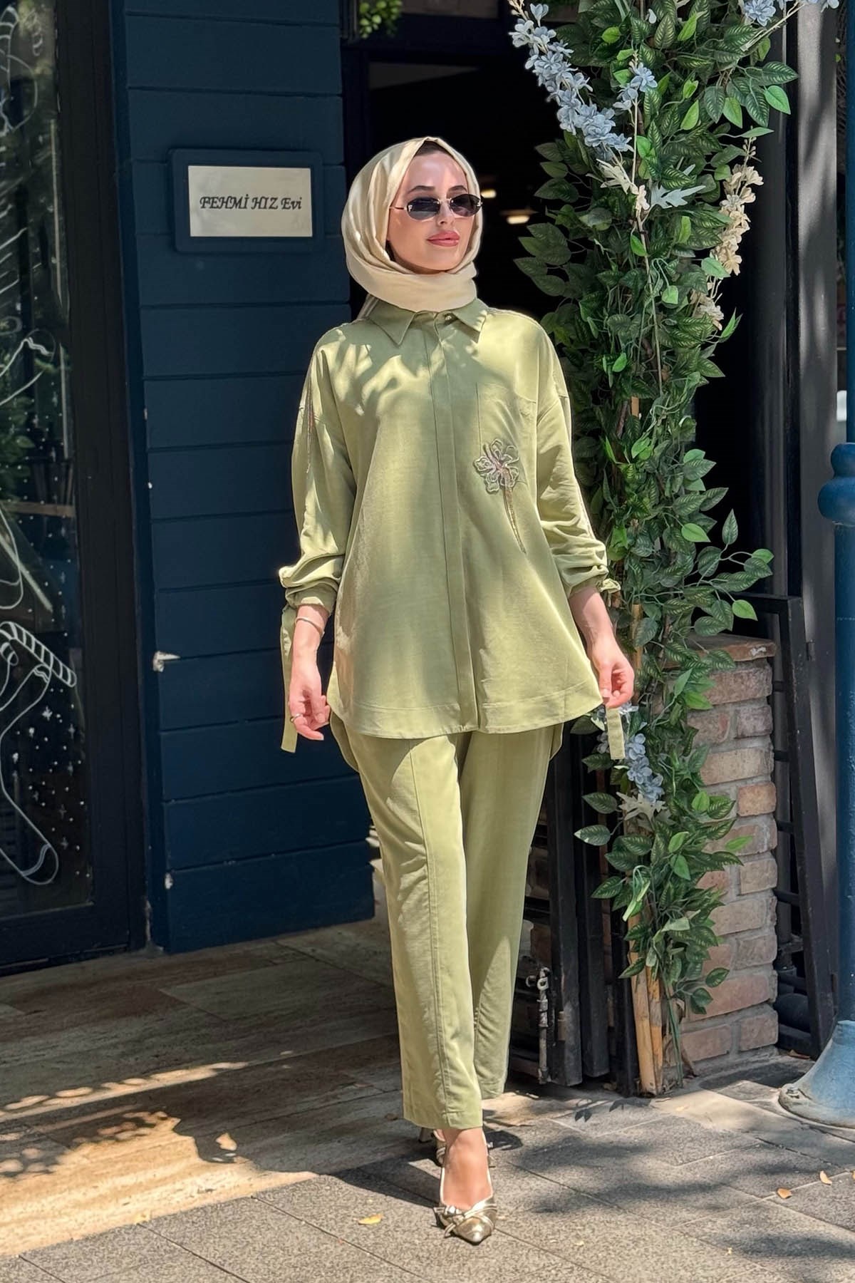 Kayra Pantolonlu Takım KY-B26-76021 Matcha Yeşili