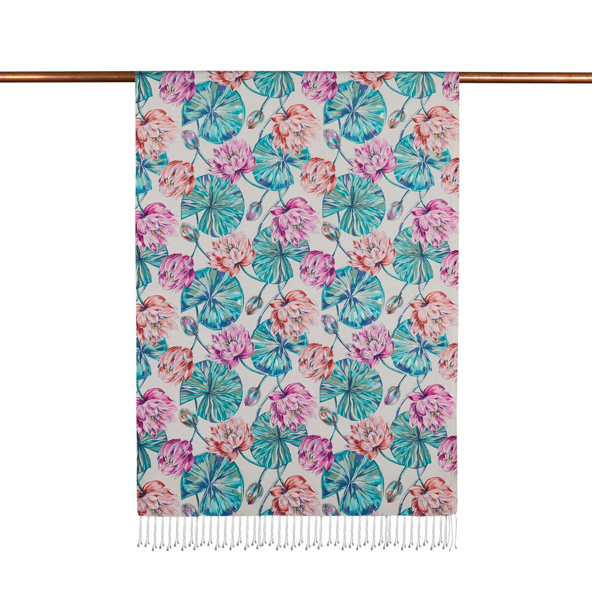 Lotus Desenli İpek Şal 07798 Puslu Leylak
