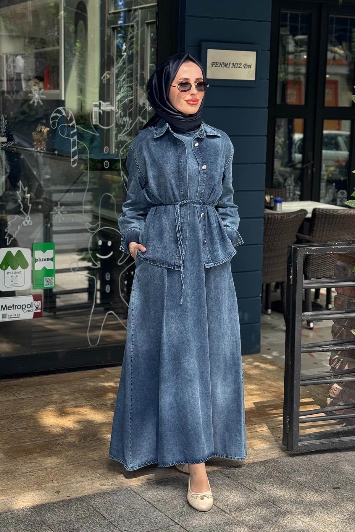 MAGAZİN Denim Elbise 7525 Açık Mavi