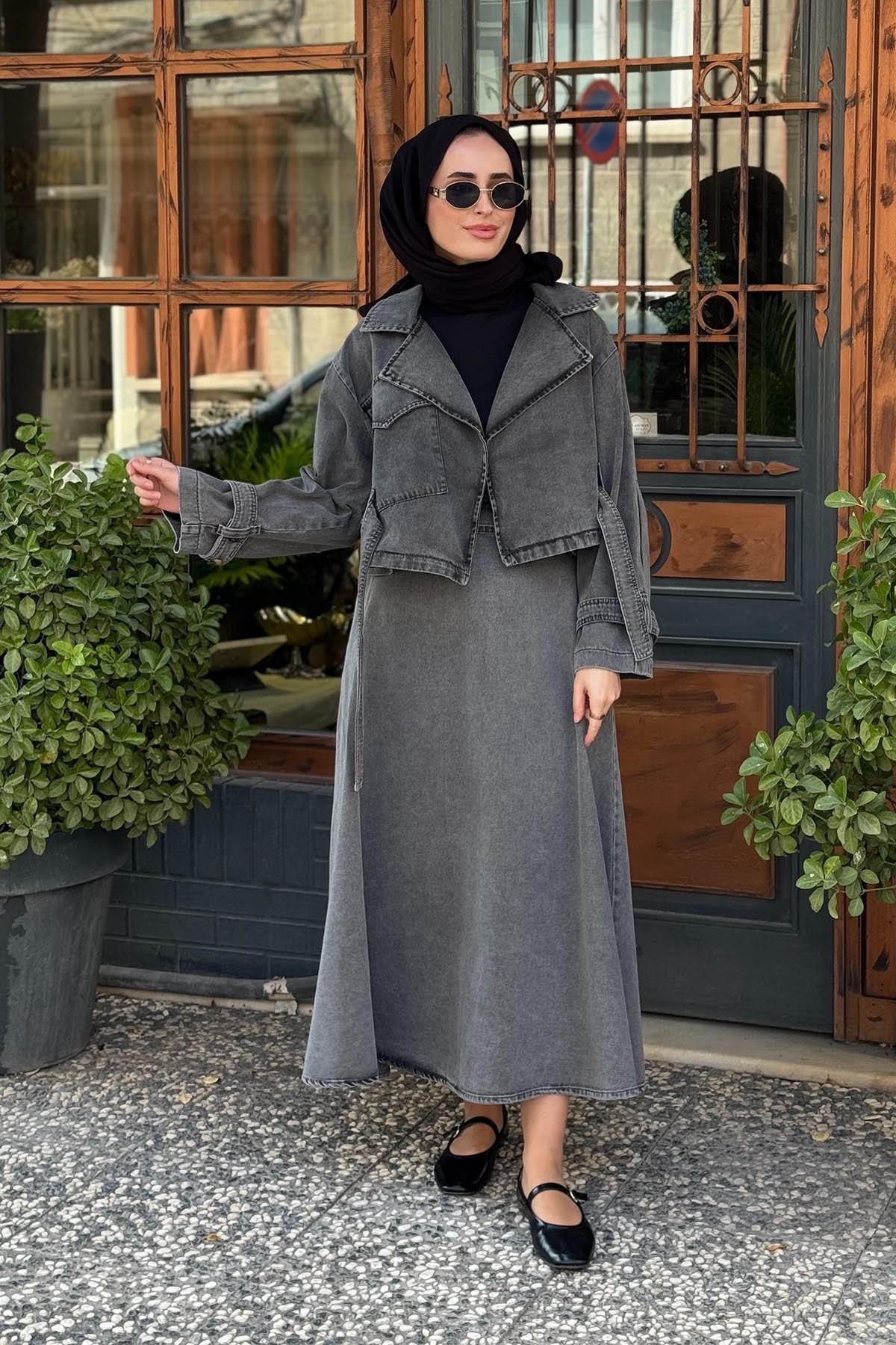 MAGAZİN Kot Etek 3319 Gri
