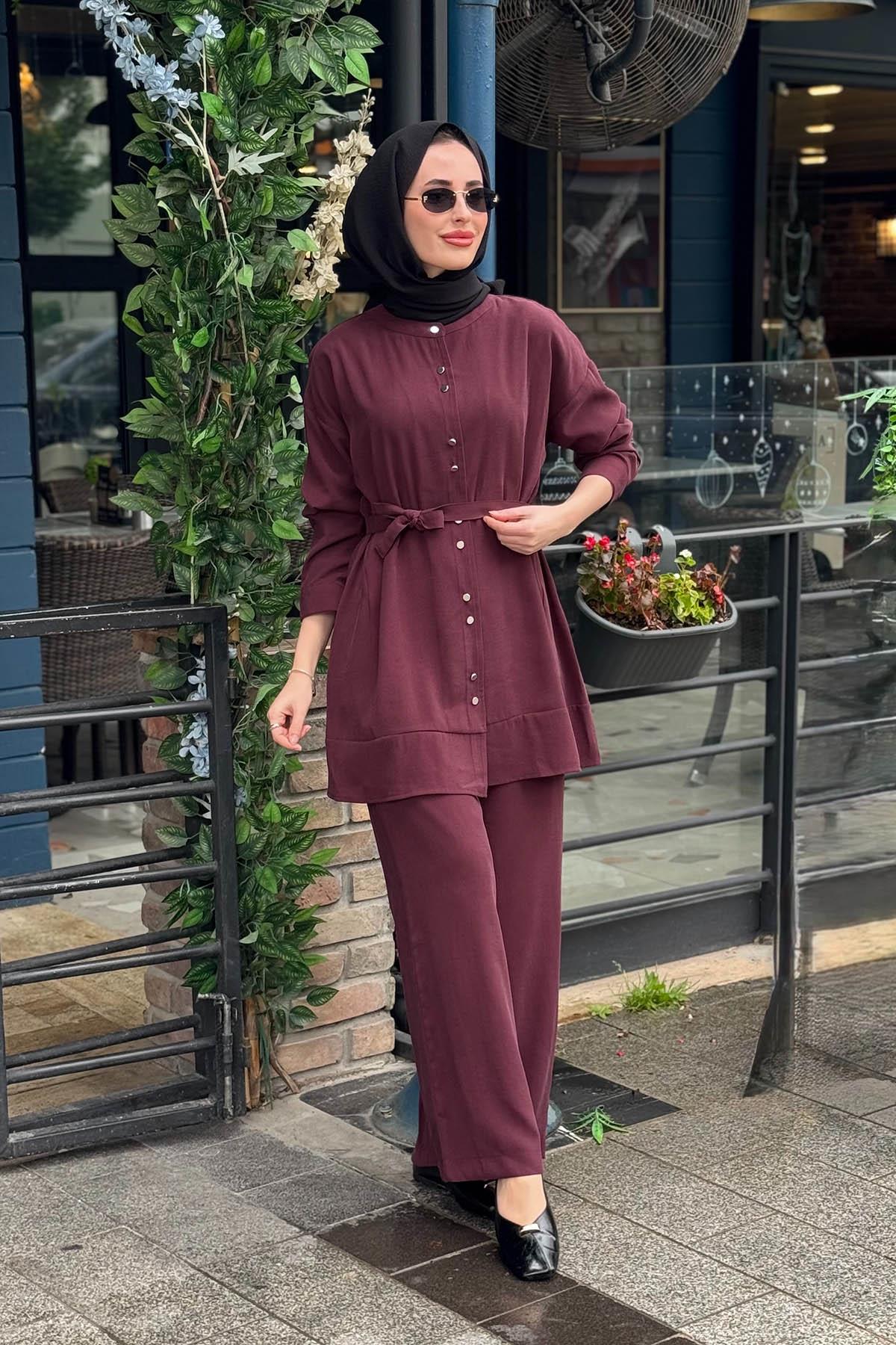 MAGAZİN Tensel Pantolonlu Takım 7532 Mürdüm