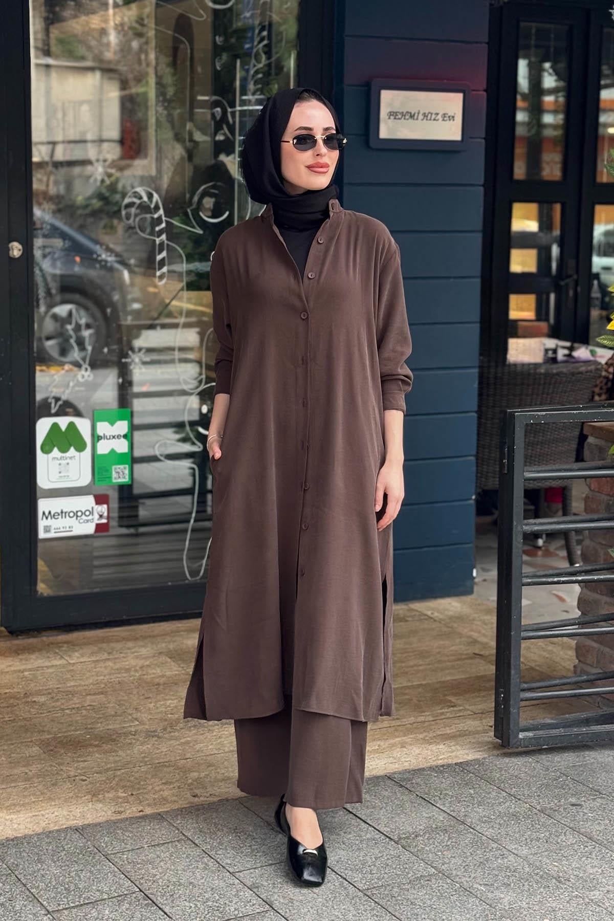 MAGAZİN Tensel Pantolonlu Takım 7534 Kahve