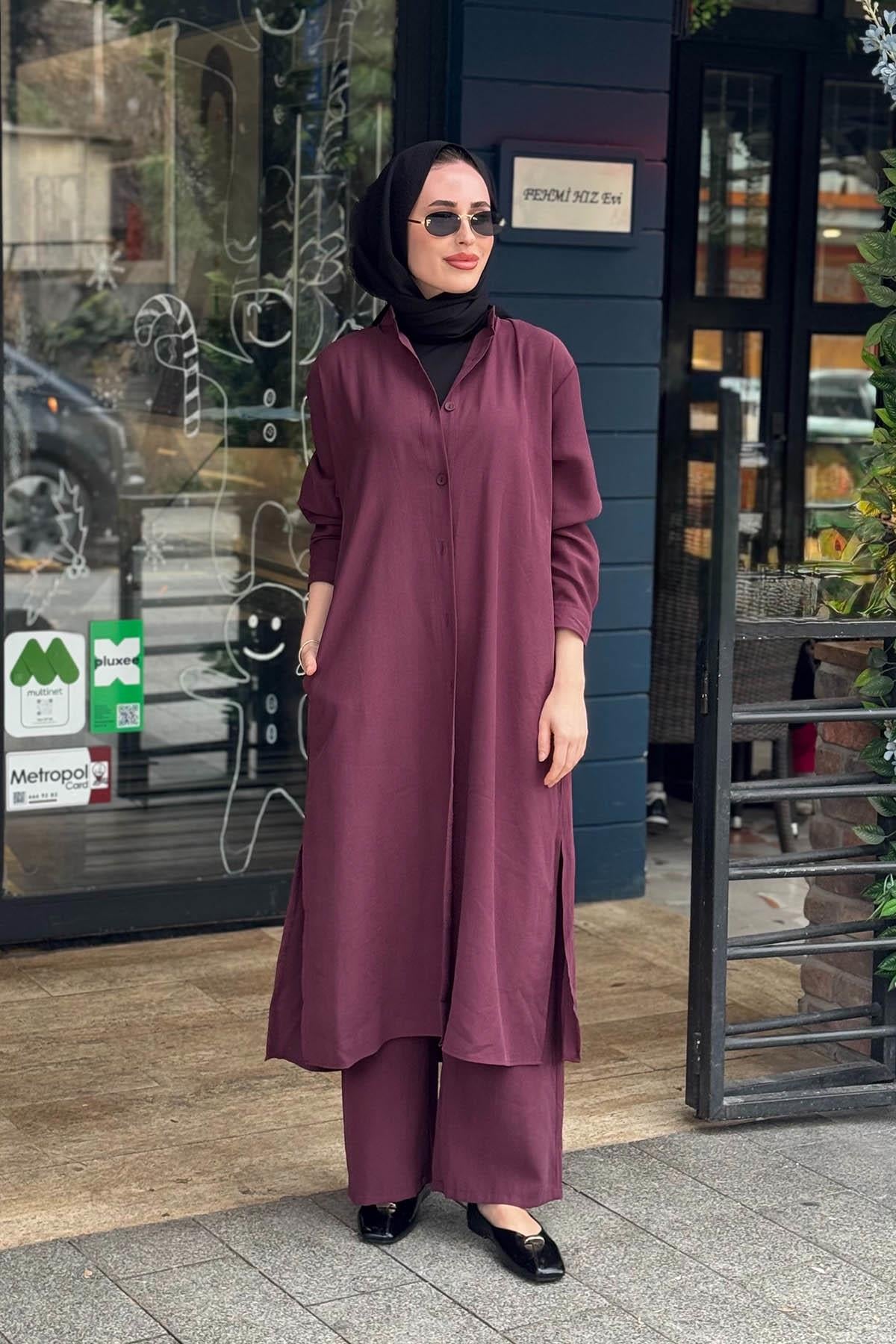 MAGAZİN Tensel Pantolonlu Takım 7534 Mürdüm