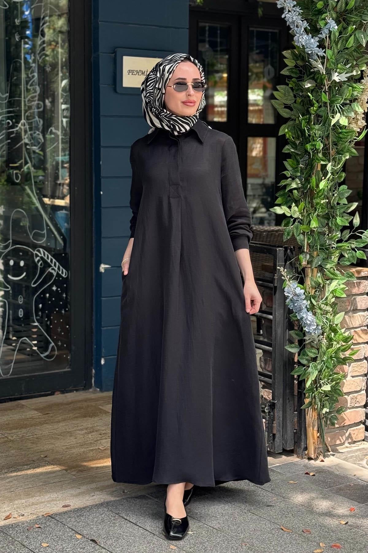 MİSS DALİDA İpek Keten Elbise 2264351 Siyah