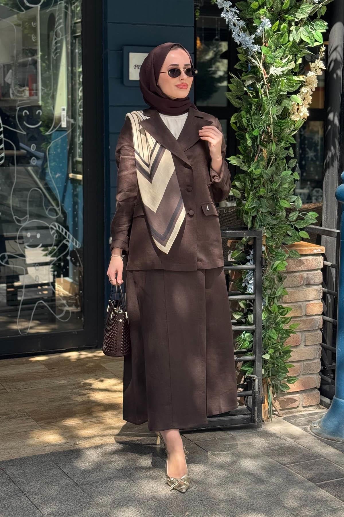 MİSS DALİDA Keten Etek 2262256 Kakao Kahve