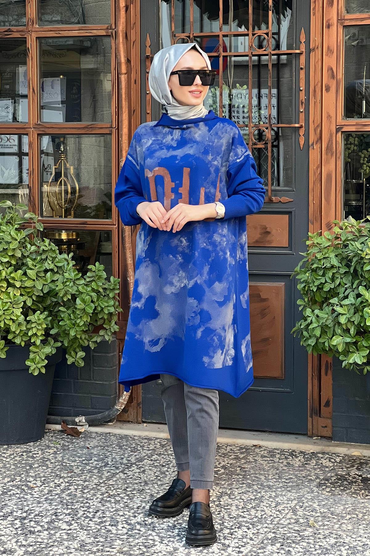 MissWhence Triko Tunik 36021 Saks Mavi