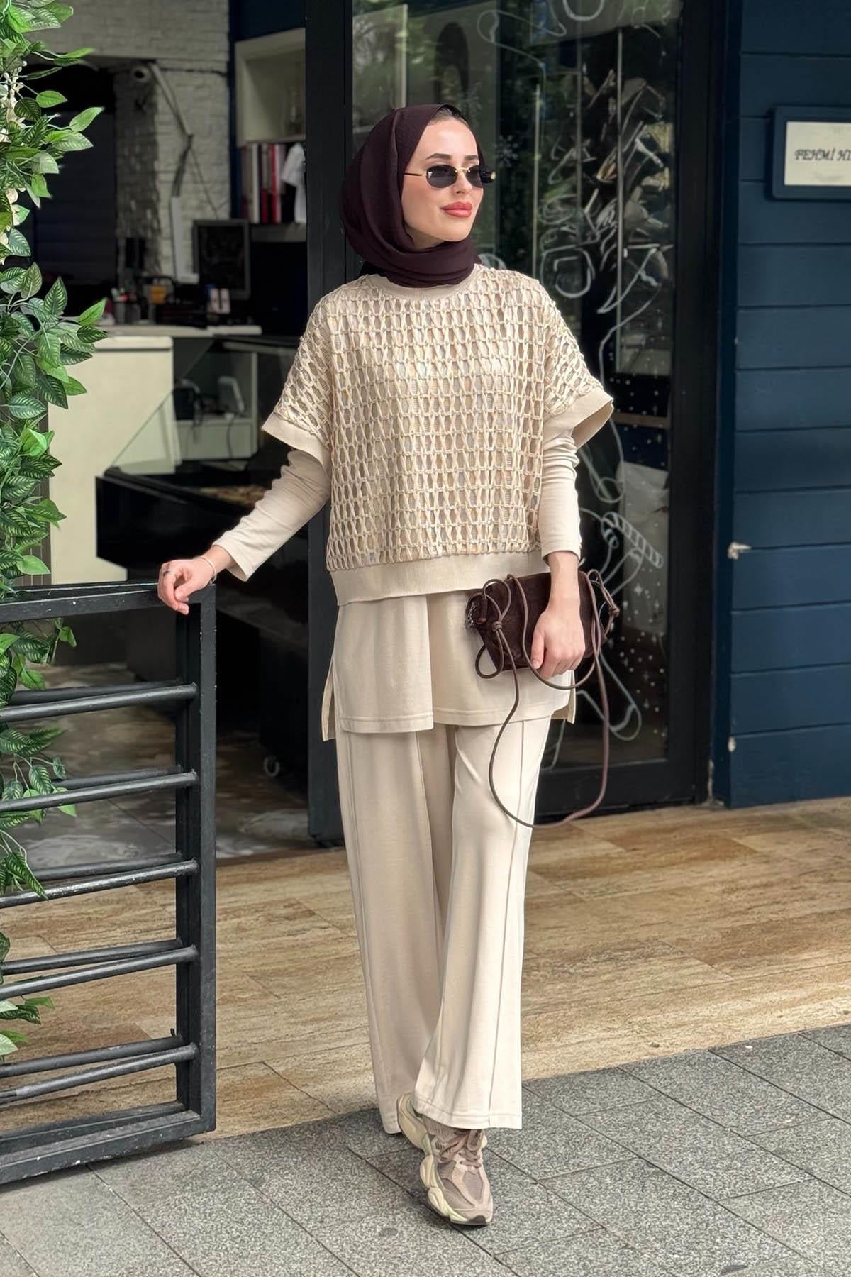 Moodbasic Pamuklu 3lü Pantolonlu Takım MA24.63 Buğday