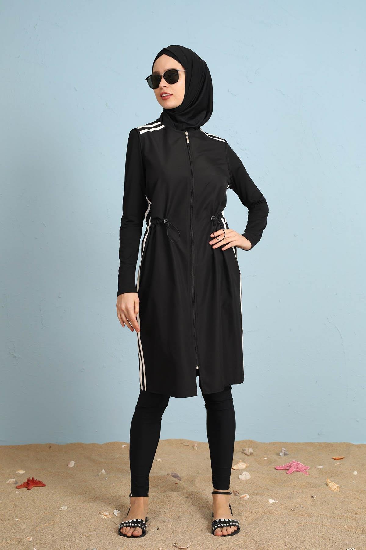 Moodbasic Tesettür Mayosu 12.0086 Siyah - Beyaz