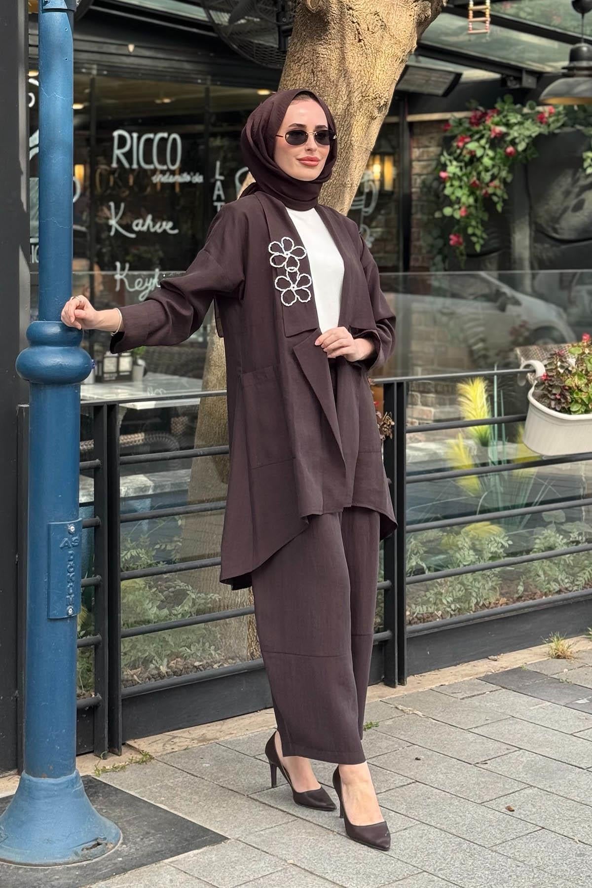 NAKİ & MASCARA Pantolonlu Takım 26MY1105 Kahve