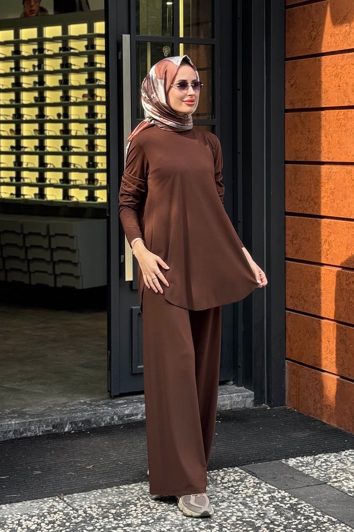 NOİ Rayon Pantolonlu Takım 77101T Kahverengi