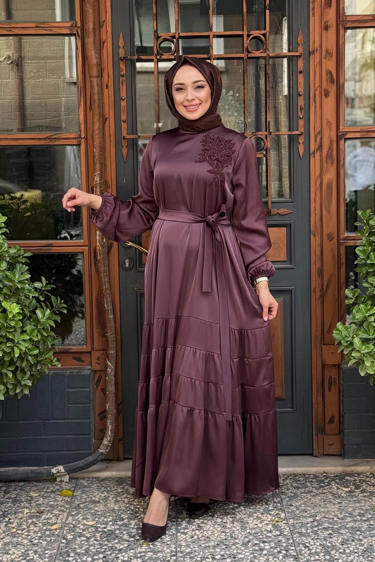 Nurcan Çetin Elbise 25192 Mürdüm
