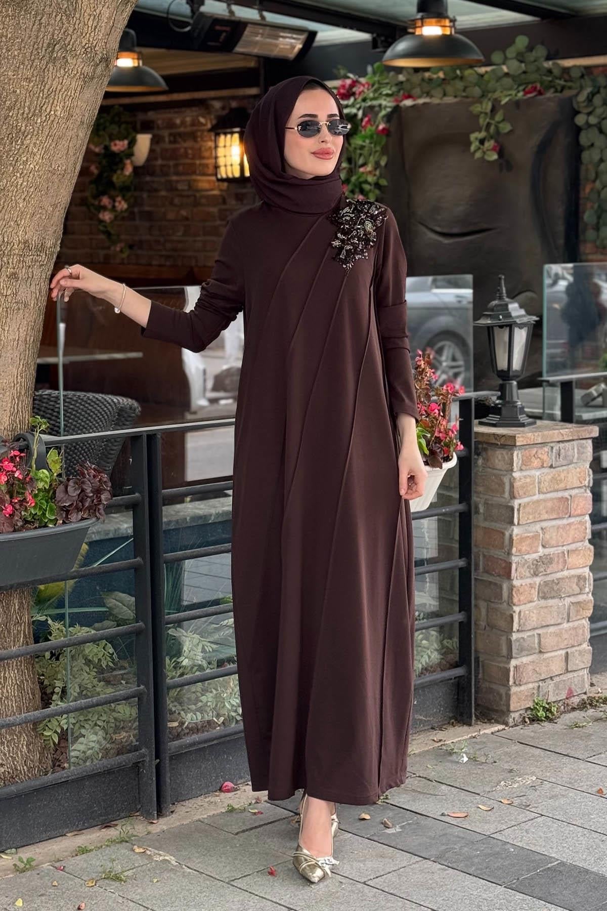 Nurcan Çetin Elbise 26125 Kahve