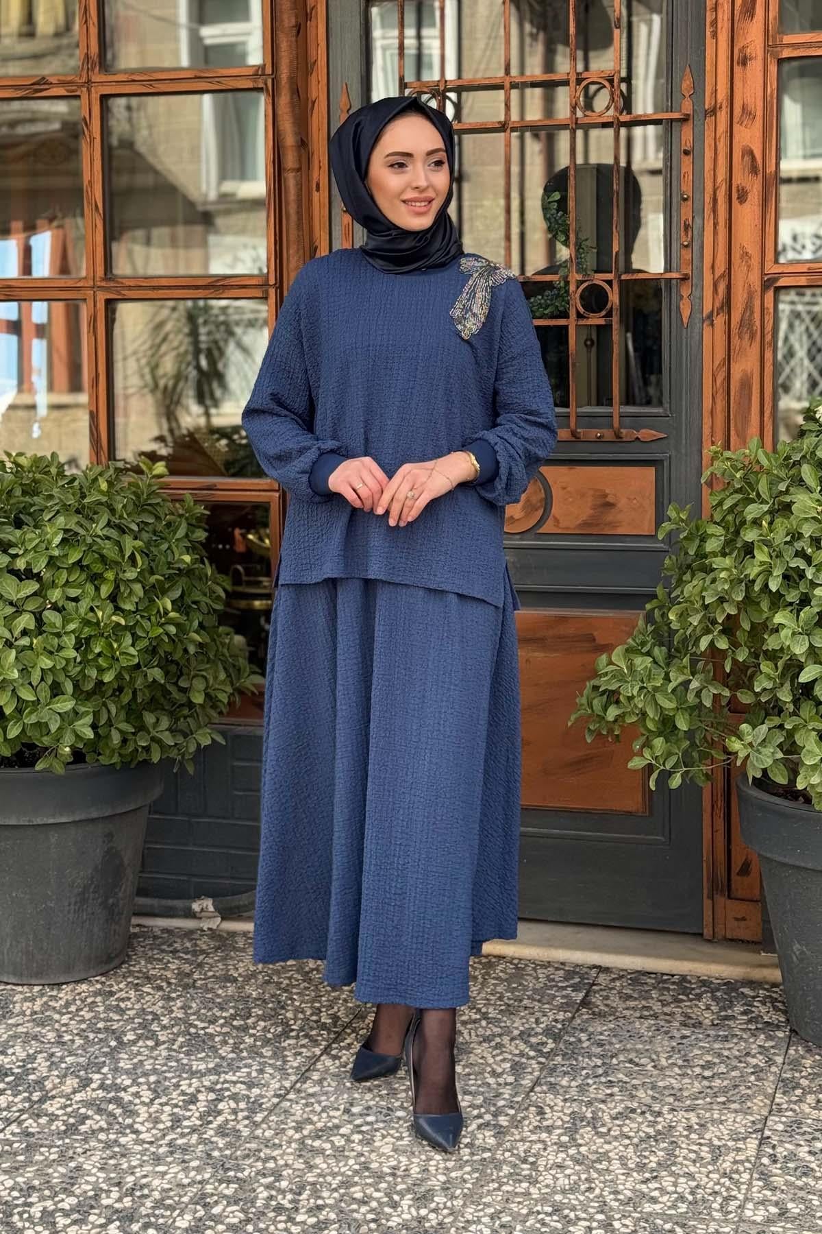 Nurcan Çetin Etekli Takım 25443 İndigo
