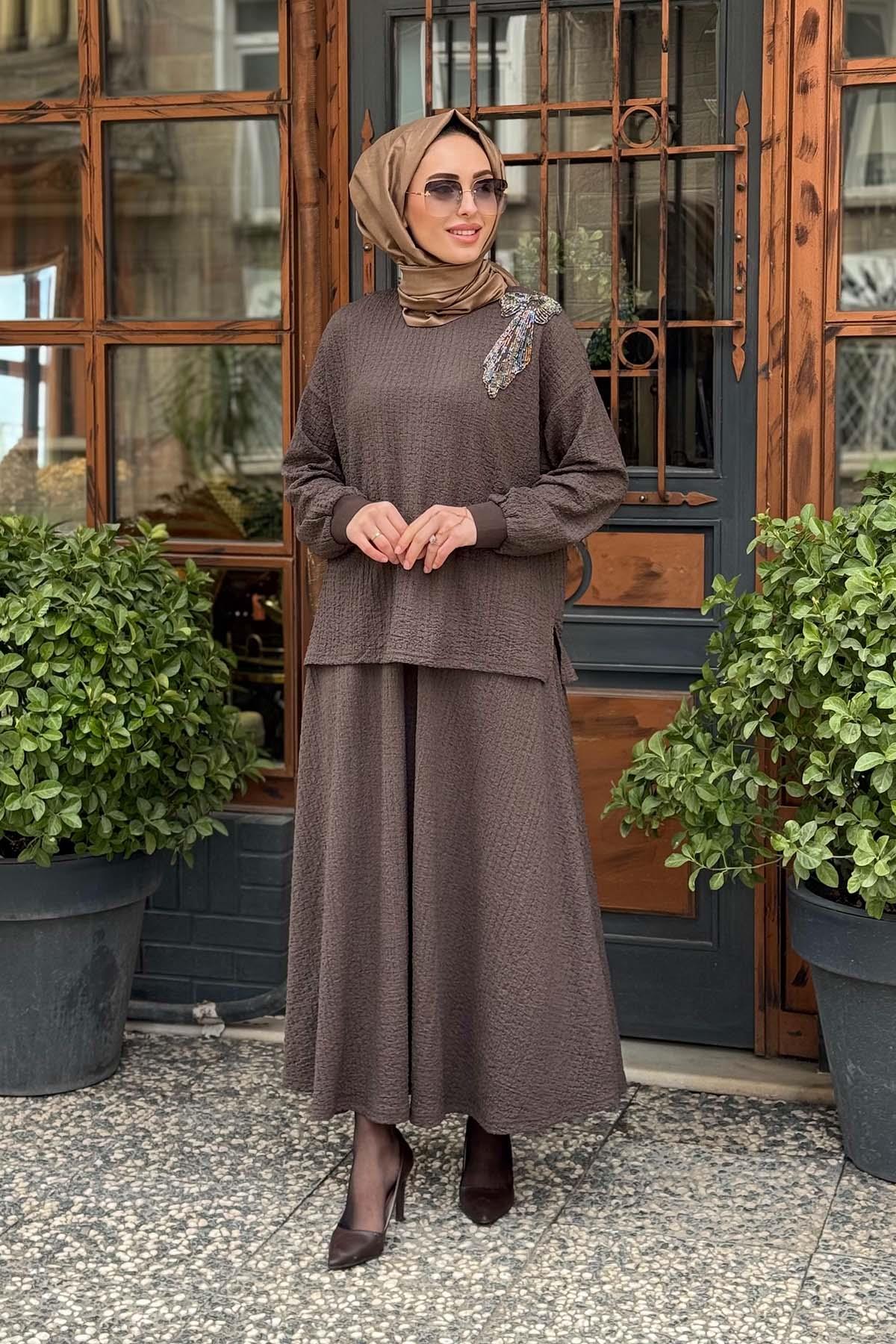 Nurcan Çetin Etekli Takım 25443 Kahve