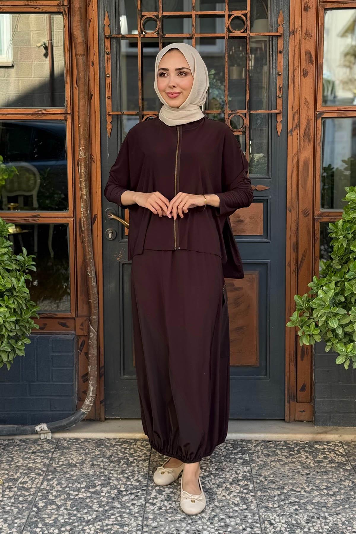 Nurcan Çetin Etekli Takım 25457 Kahve
