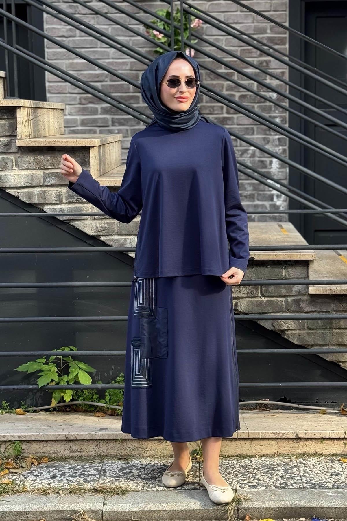 Nurcan Çetin Etekli Takım 25548 Lacivert
