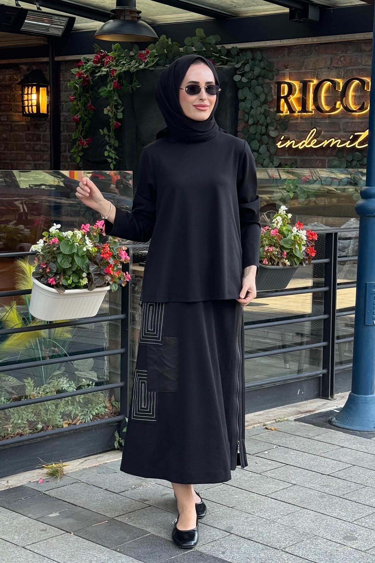 Nurcan Çetin Etekli Takım 25548 Siyah