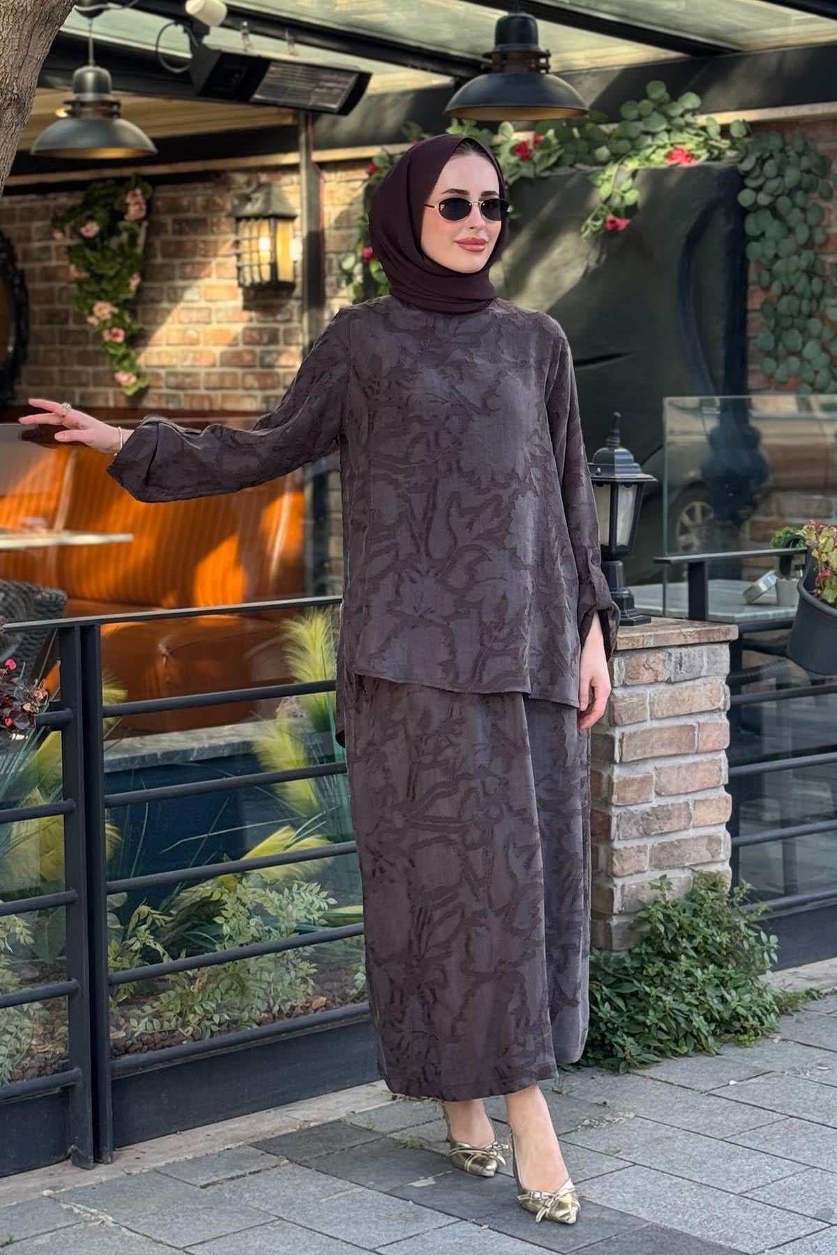 Nurcan Çetin Etekli Takım 26406 Kahve