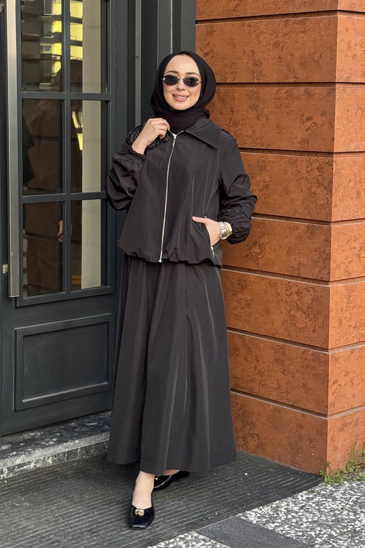Nurcan Çetin Etekli Takım 26418 Siyah