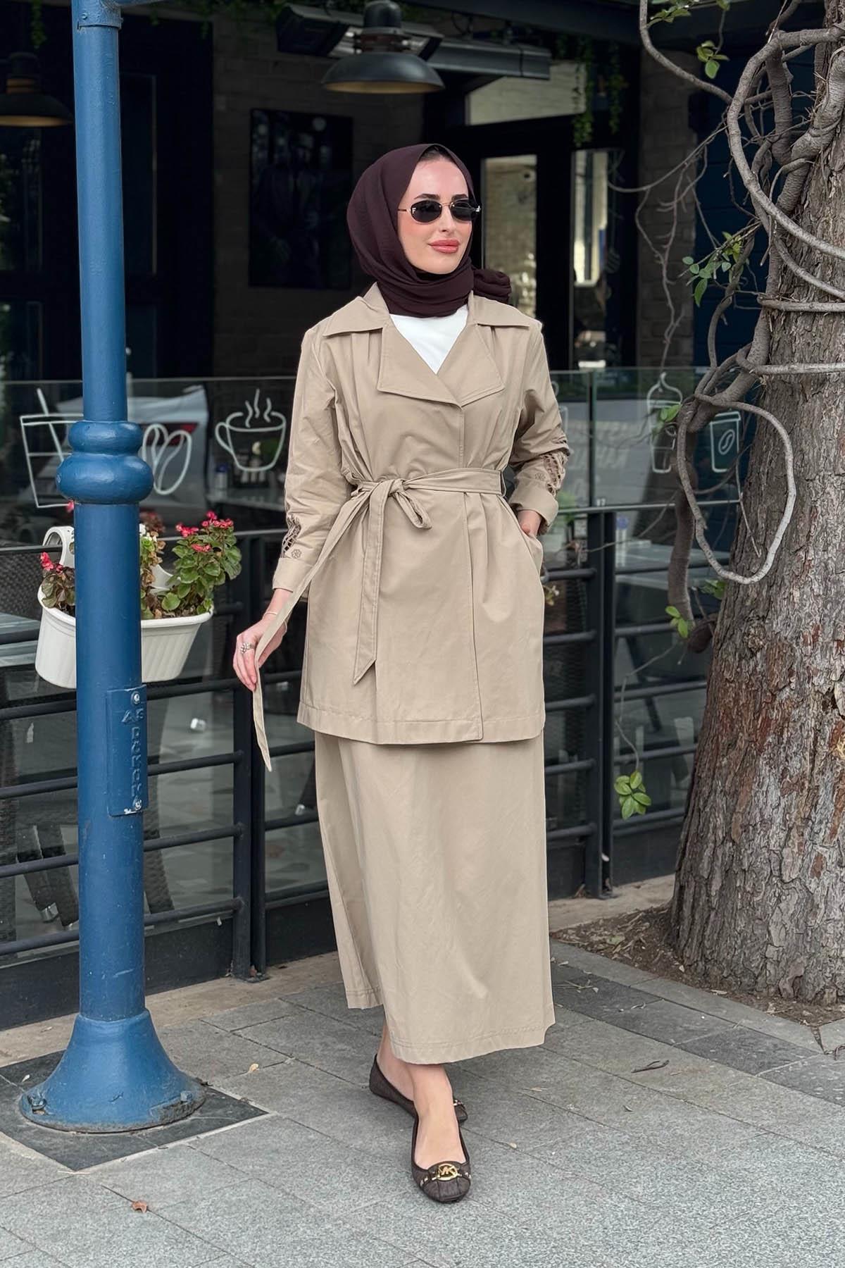 Nurcan Çetin Etekli Takım 26428 Bej