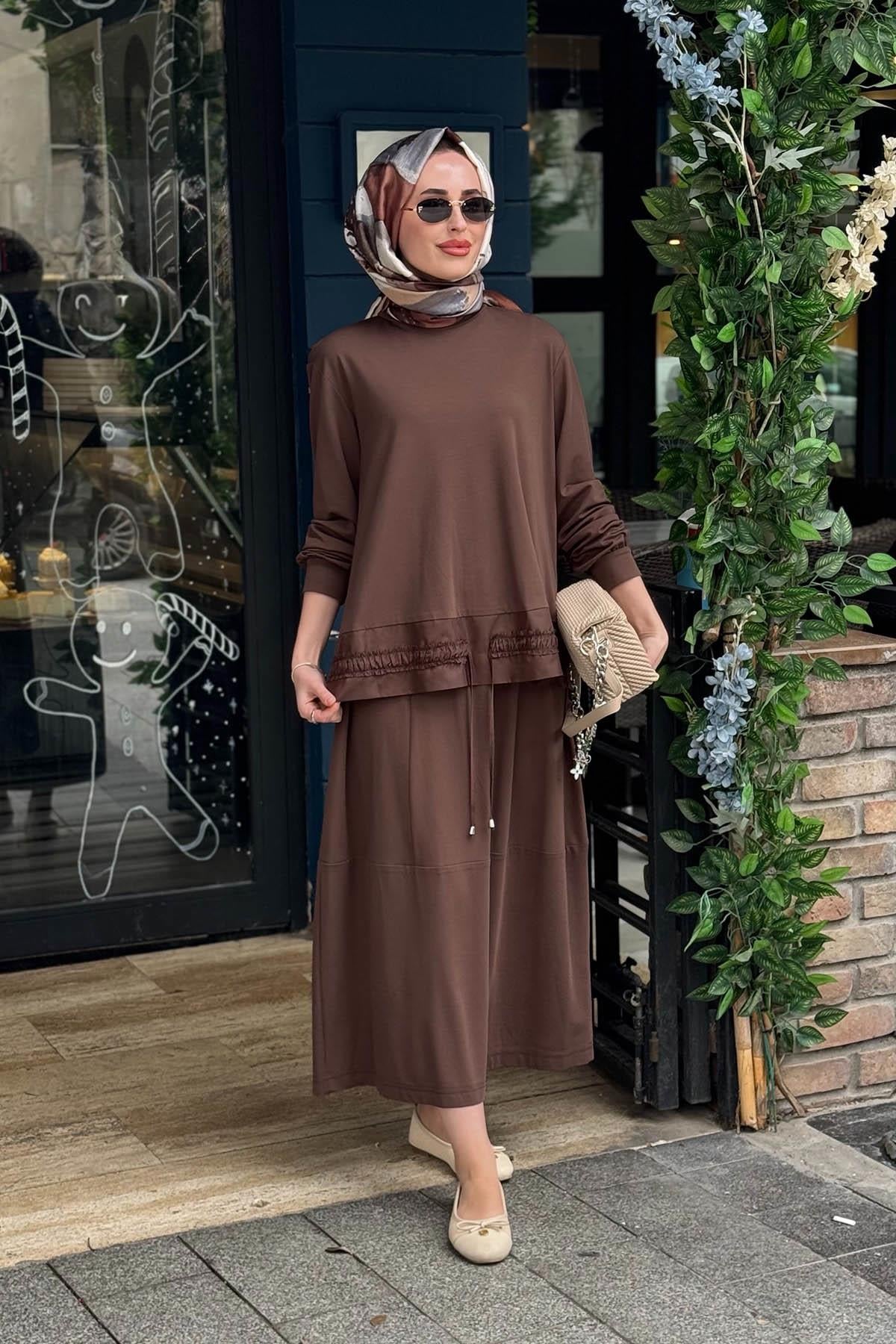 Nurcan Çetin Etekli Takım 26439 Kahve