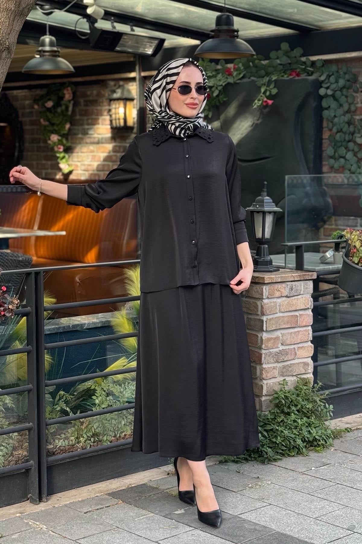 Nurcan Çetin Etekli Takım 26454 Siyah