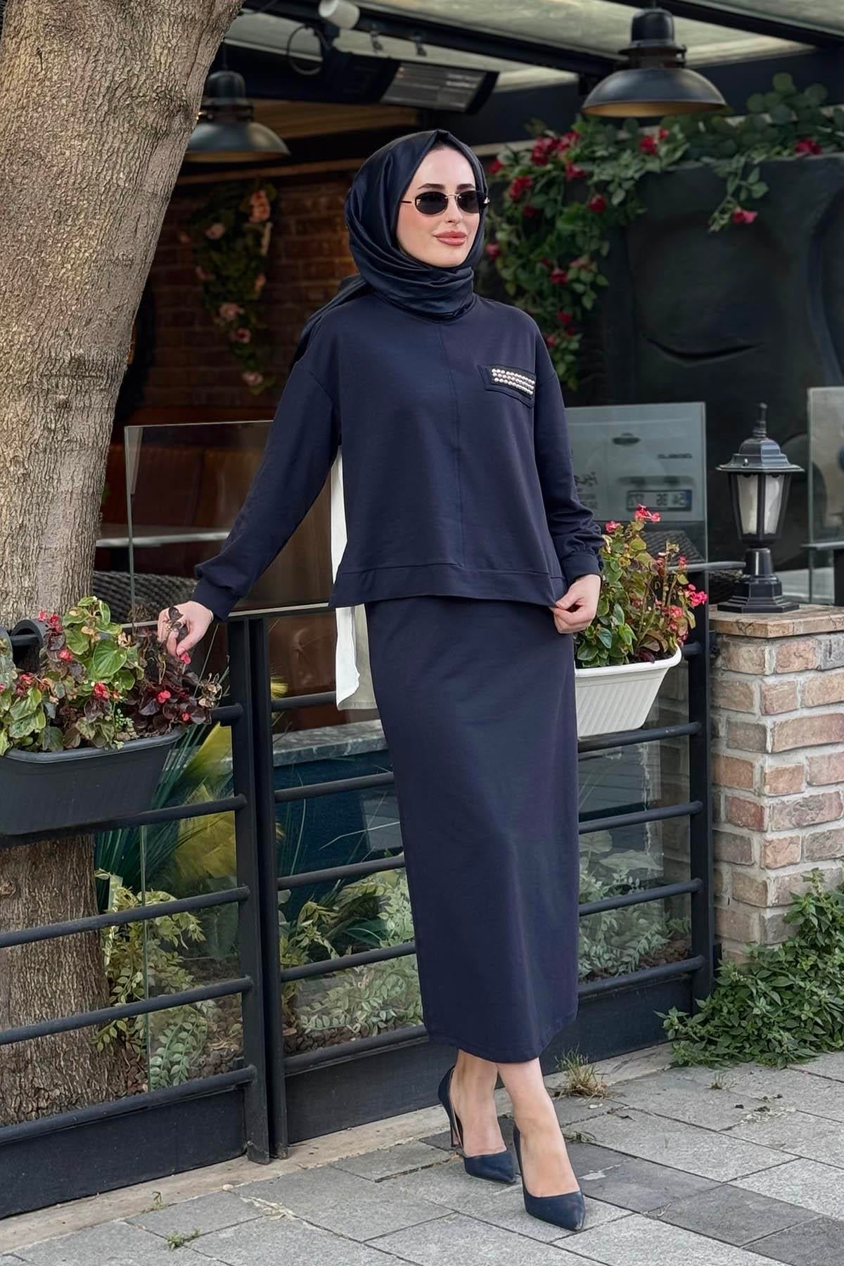 Nurcan Çetin Etekli Takım 26492 Lacivert