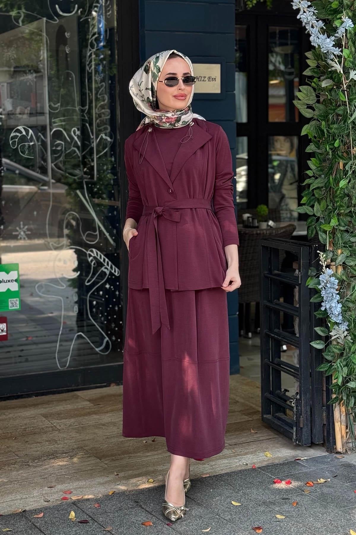 Nurcan Çetin Etekli Takım 26601 Bordo