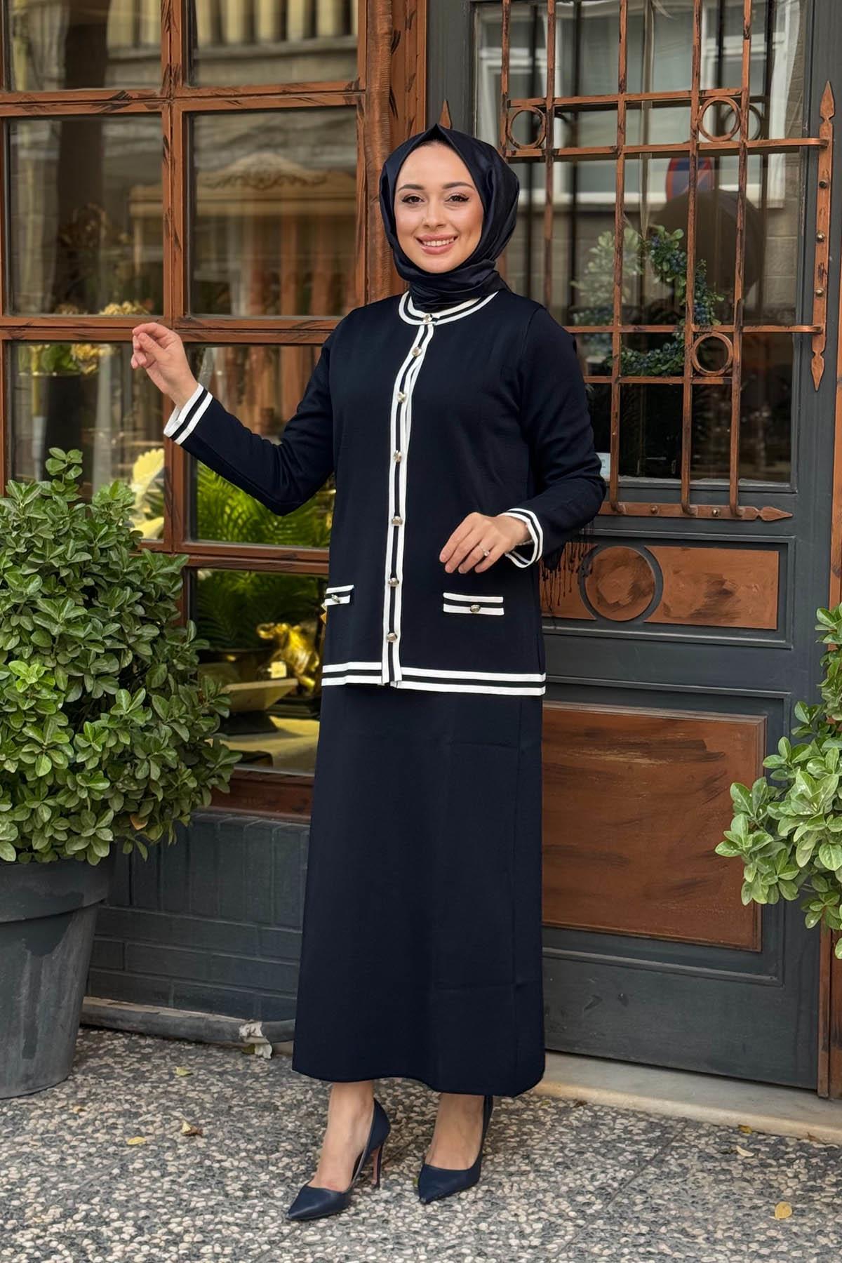Nurcan Çetin Etekli Triko Takım NR139 Lacivert