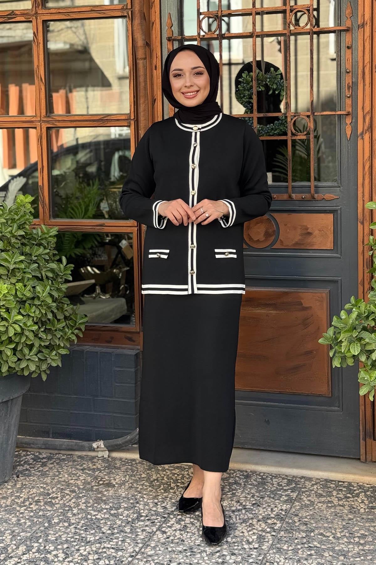 Nurcan Çetin Etekli Triko Takım NR139 Siyah