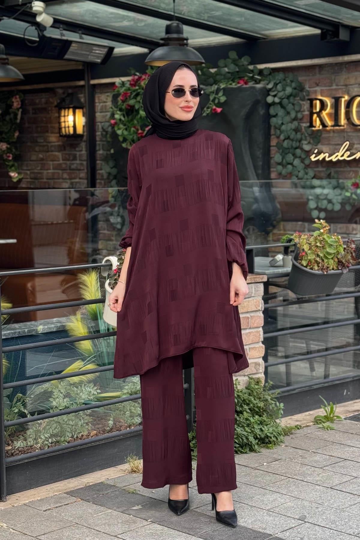 Nurcan Çetin Pantolonlu Takım 10425 Mürdüm