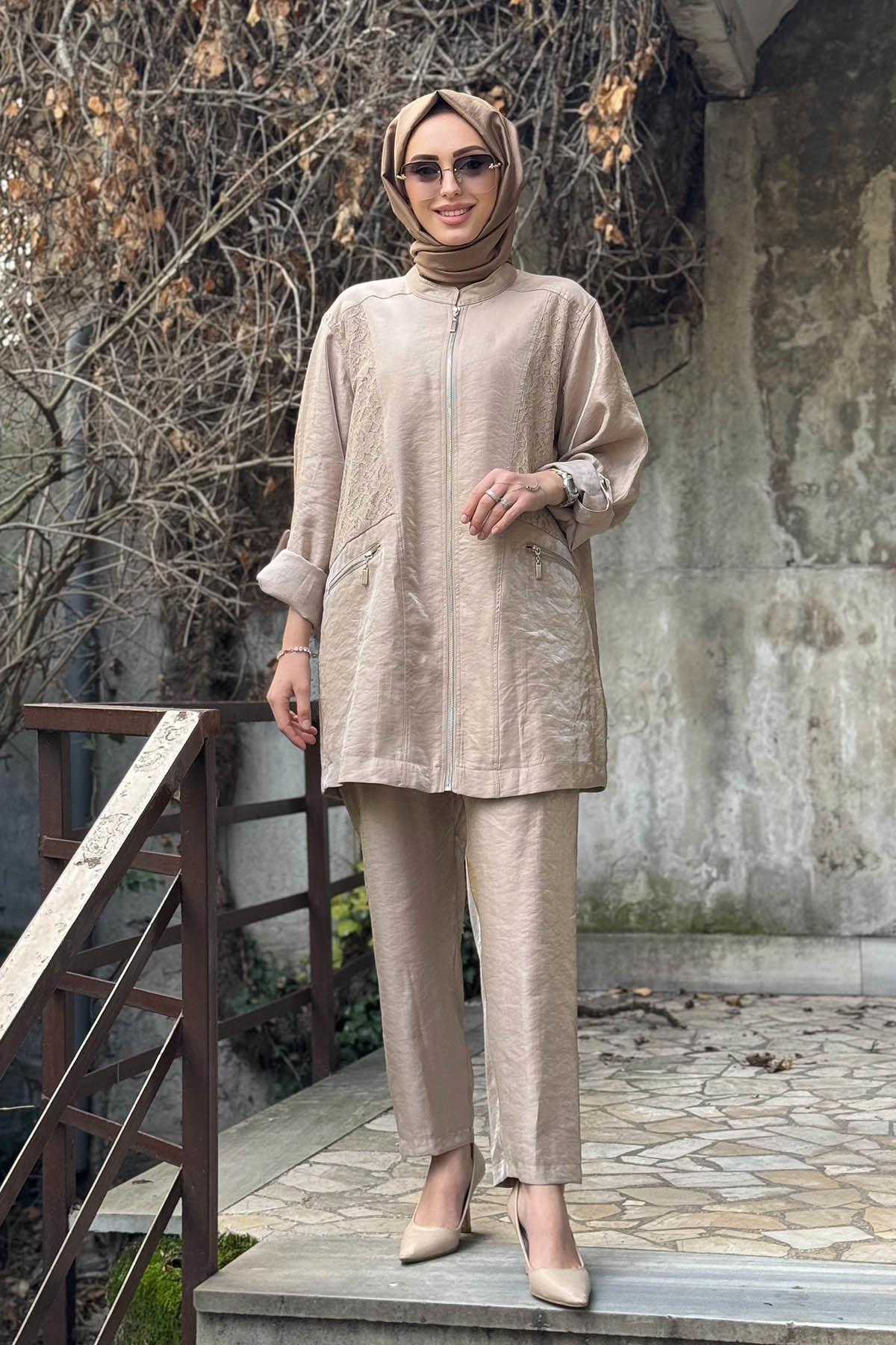 Nurcan Çetin Pantolonlu Takım 25426 Bej