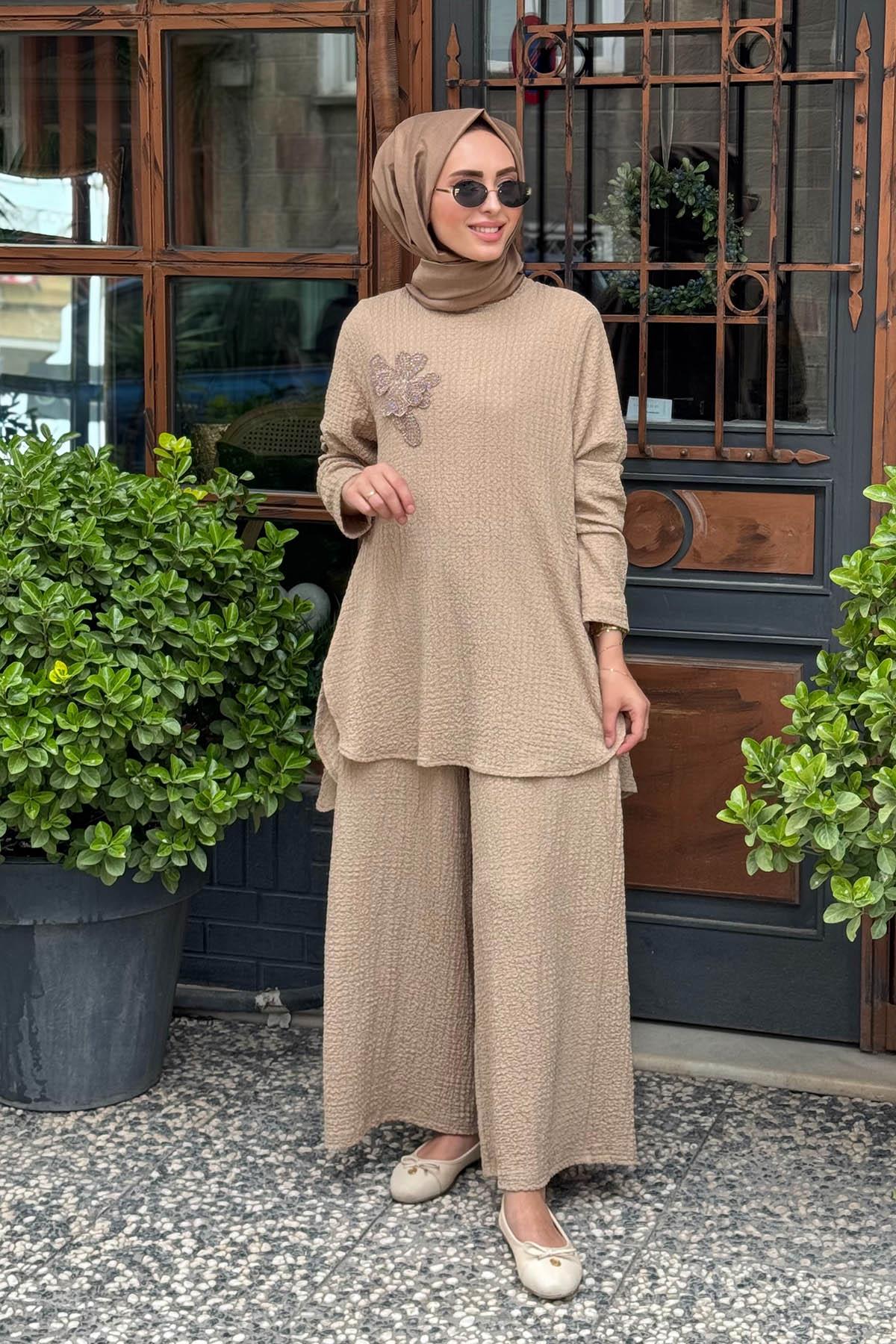 Nurcan Çetin Pantolonlu Takım 25428 Bej