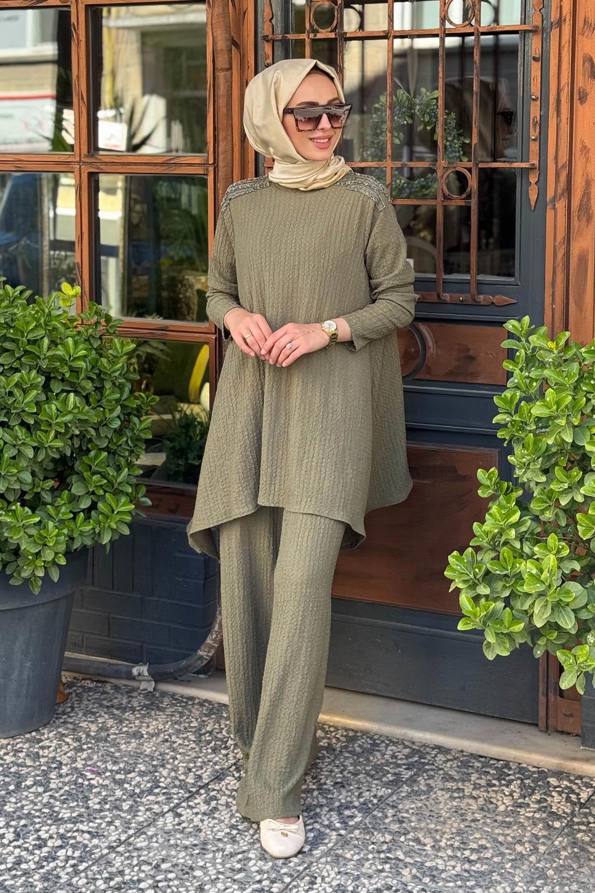 Nurcan Çetin Pantolonlu Takım 25469 Haki