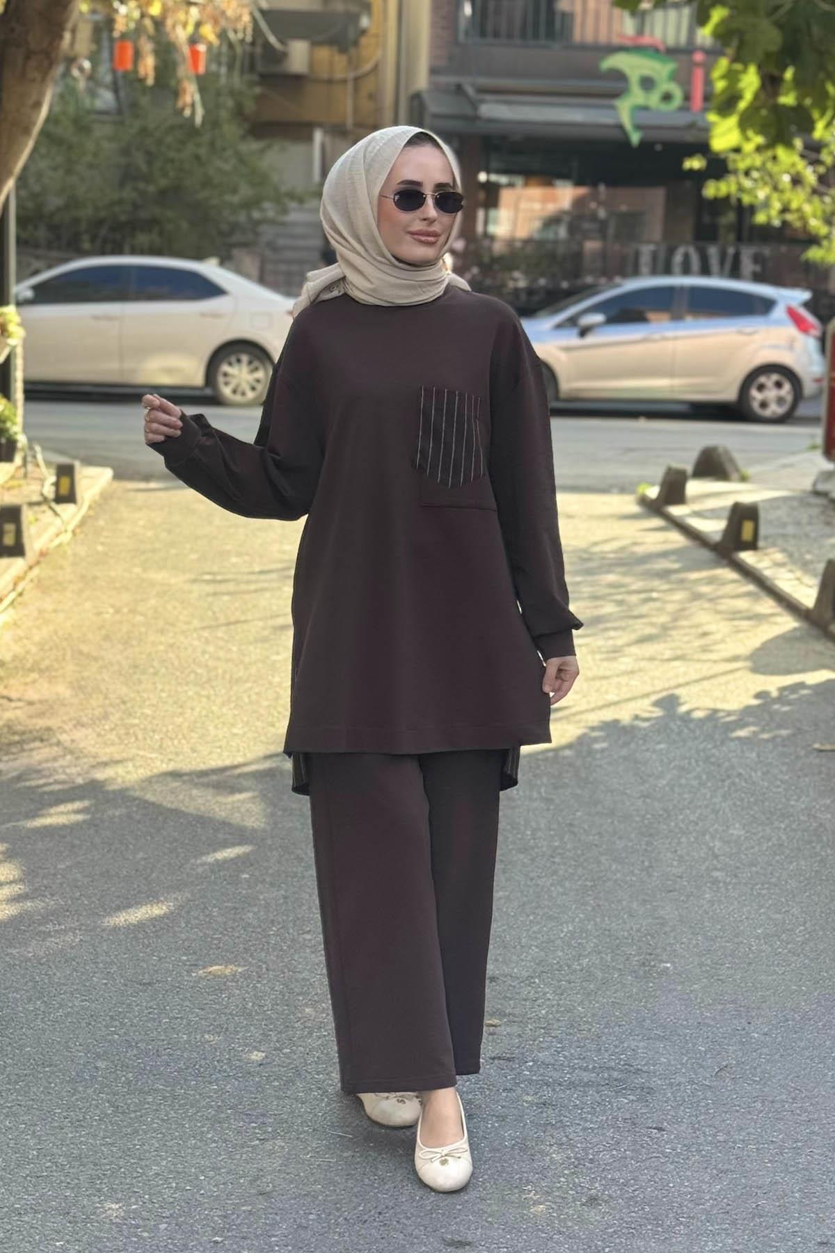 Nurcan Çetin Pantolonlu Takım 25565A Kahverengi