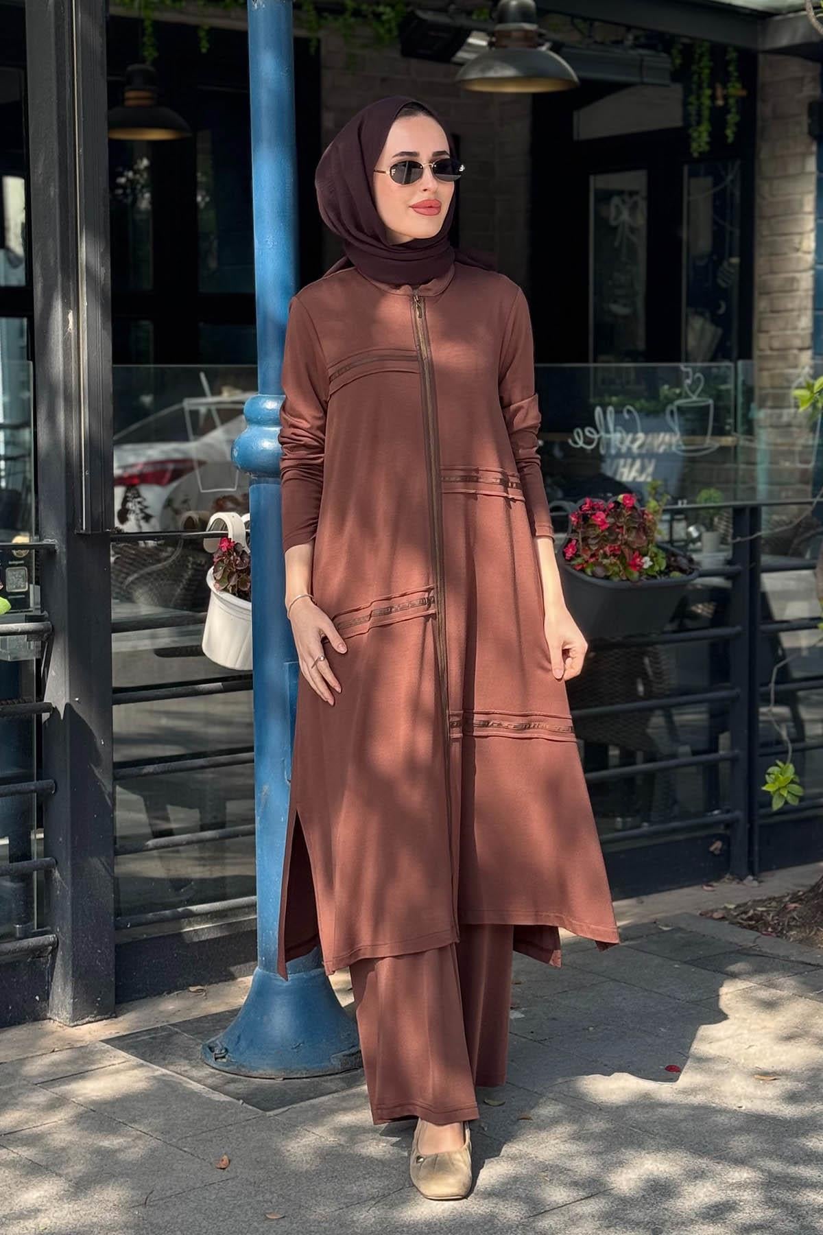 Nurcan Çetin Pantolonlu Takım 26435 Kahve