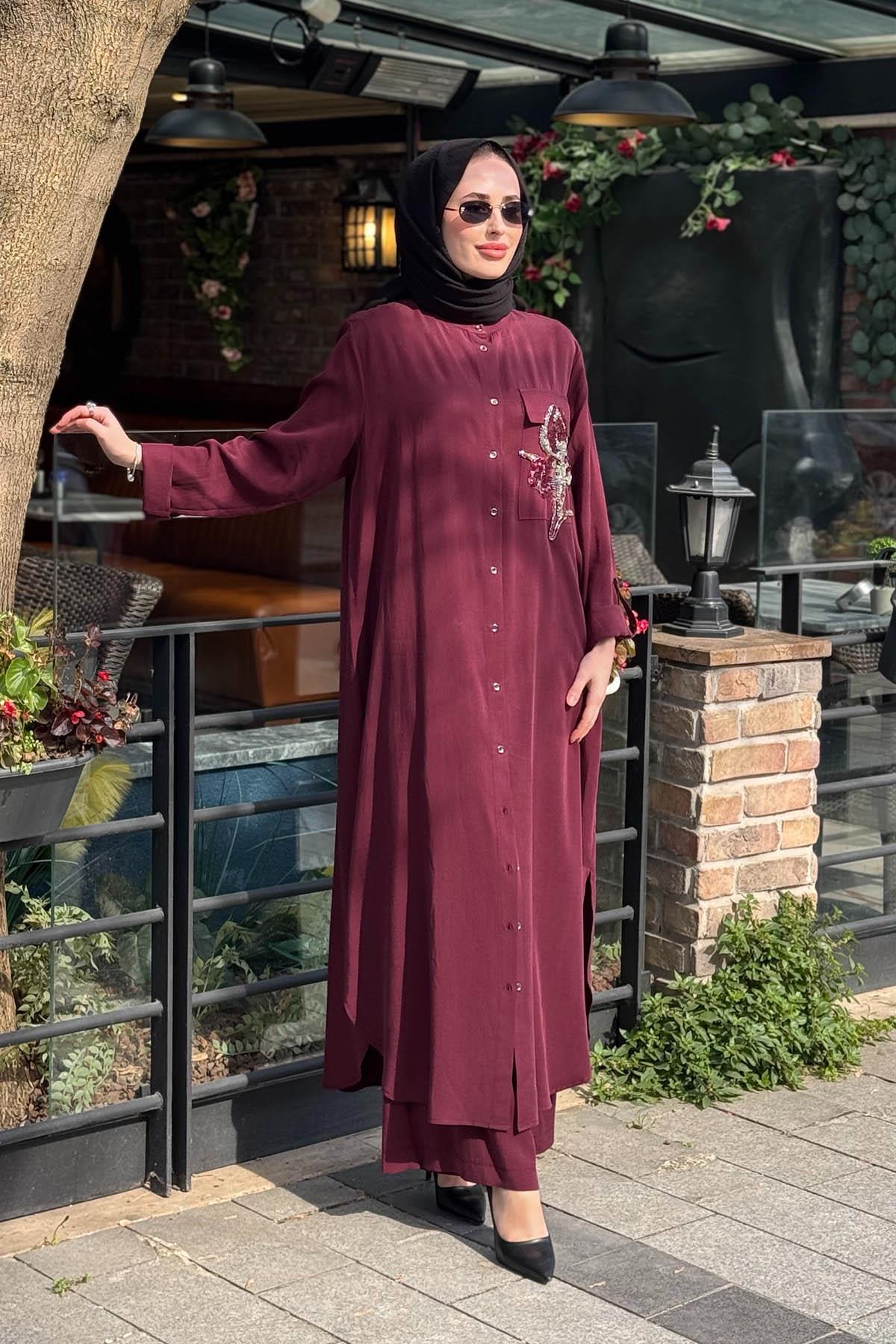 Nurcan Çetin Pantolonlu Takım 26444 Bordo