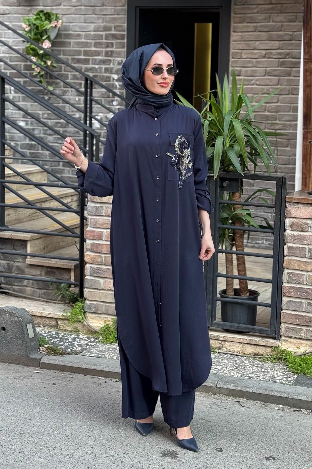 Nurcan Çetin Pantolonlu Takım 26444 Lacivert