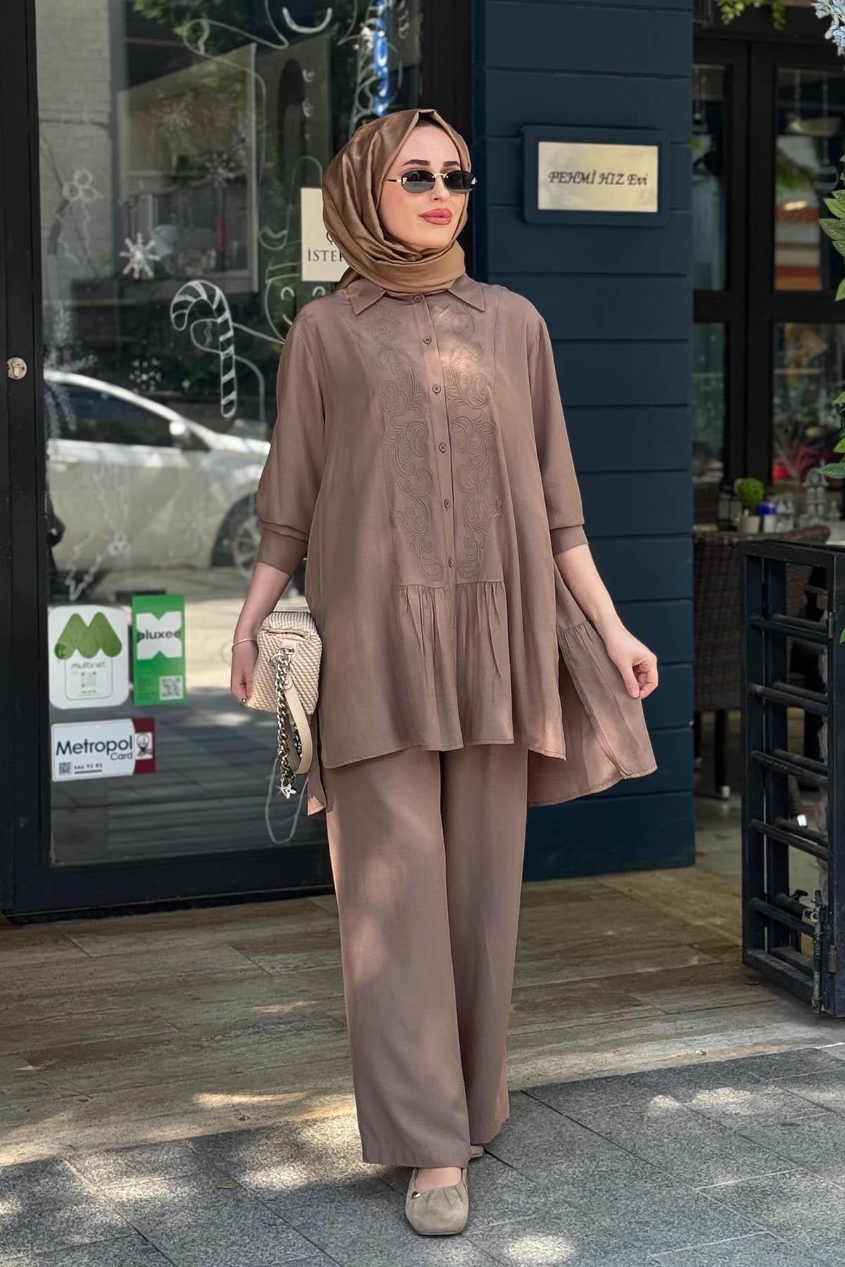 Nurcan Çetin Pantolonlu Takım 26469 Vizon